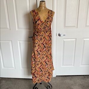 Guru silk midi dress mixed print whimsigoth fairycore m/l boho tiered summer Y2K